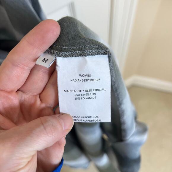 Officine Générale Nadia Linen Button Up Shirt Dress Grey Asymmetric Stripe MED - Picture 8 of 10